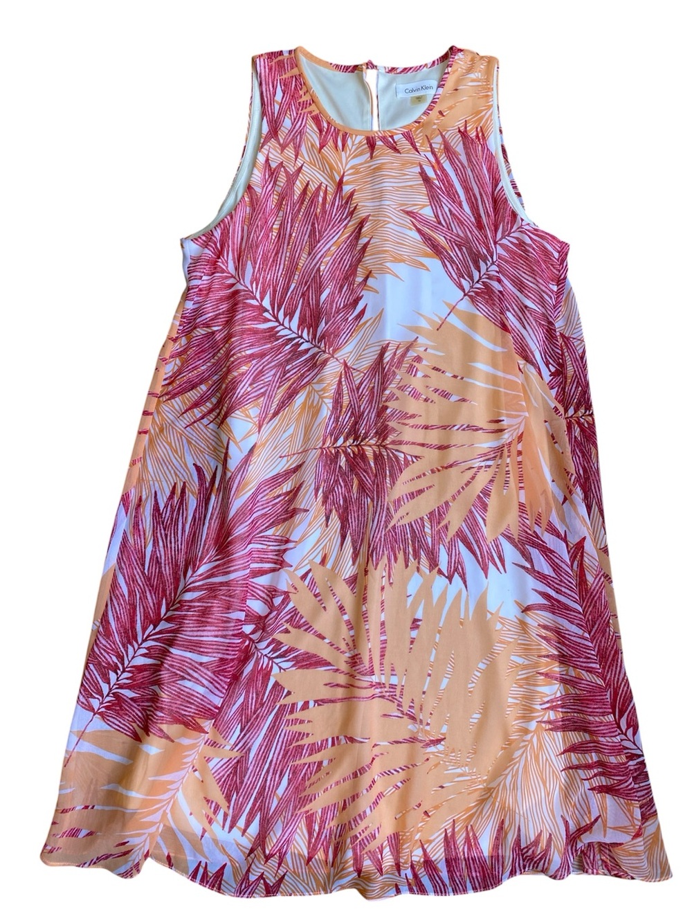Calvin Klein Peach and Pink Tropical Print Sleeveless Dress Size 12 - Picture 2 of 7